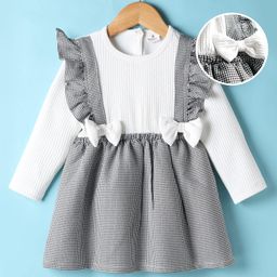 Mark & Mia Cotton Woven Full Sleeves Frock With Bow Applique & Frill Detailing - Black-picture-16