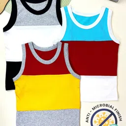 COCOON ORGANICS 100% Cotton Knit Pack Of 3 Sleeveless Colour Blocked Anti Microbial Stretchable Tees - Grey Black White Yellow Red & Sky Blue-picture-5