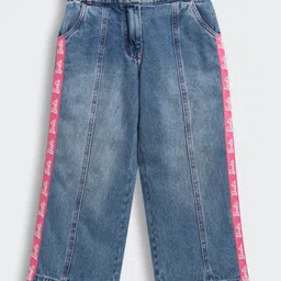 Barbie by Tiny Girl Cotton Denim Side Taped & Mild Washed Wide Legged Jeans - Light Blue-picture-9