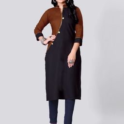 FULPARI Colourblocked Mandarin Collar Gotta Patti Work Straight Kurta-image-79