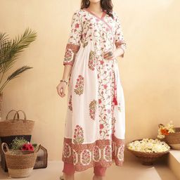 Anouk Women Floral Printed Pure Cotton Angrakha Kurta-image-67