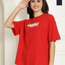 Metronaut Women Pack of 2 Typography Printed Round Neck Cotton Oversized T-shirts-image-91