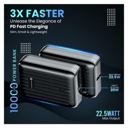 Portronics POR-2173 Zapcell 10K Advanced 10000 mAh Smallest Power Bank with 22.5W Max Output LED Indicator Mach USB A Output Type C PD Output Type C Input Credit Card Size Power Bank-Black image 3