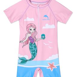 The Mom Store Half Sleeves Tiny Mermaid Printed Swimsuit With Cap - Multi Colour image 5