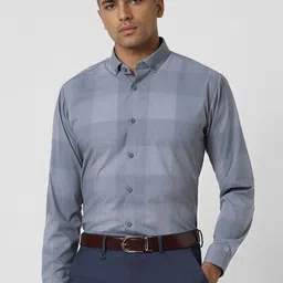 V Dot Men Button-Down Collar Checked Slim Fit Formal Shirt-image-20