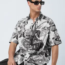 The Souled Store Oversized Wagara Graphic Printed Spread Collar Holiday Pure Cotton Shirt-image-72