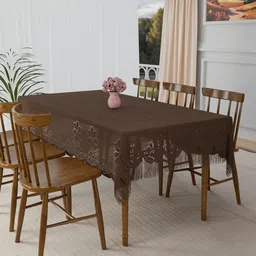 Aura Brown Floral Cotton 6-Seater Table Cover-image-82