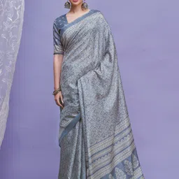KALINI Ethnic Motifs Block Print Saree With Blouse Piece-picture-7