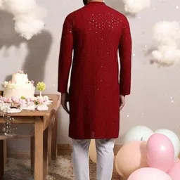 Atly Men Embroidered Regular Sequinned Kurta with Pyjamas image 3