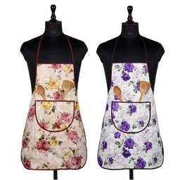Kuber Industries 2Pc Beige & White Printed Skin Friendly Aprons With Ties image 5