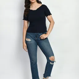 Brainbees Classic Fabulous Women Ribbed Short Sleeve Cotton Top-image-49