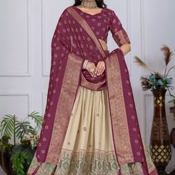 ODETTE Embroidered Semi-Stitched Lehenga & Blouse With Dupatta-image-93
