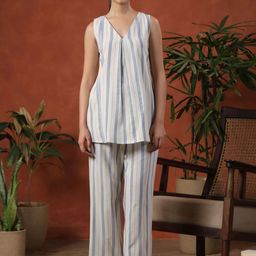 anayna Striped Pure Cotton Top With Trousers-image-74