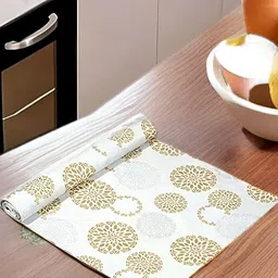 Aura White & Gold Toned Printed Water Resistant Anti-Slip Shelf Liner Organiser-29