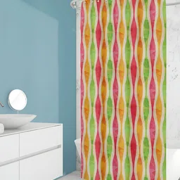ArtzFolio Green & Orange Geometric Printed Waterproof Shower Curtain-image-76