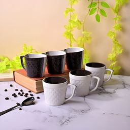 Storepedia Black & White 6 Pieces Textured Ceramic Glossy Cups And Mugs 150 ML-4