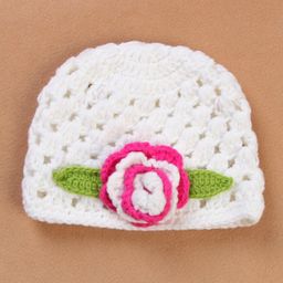 Flaunt Chic Big Flower Winter Woolen Caps - White-26