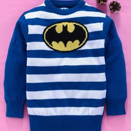 Mom's Love Full Sleeves Striped Pullover Sweater Batman Design - Blue-image-90