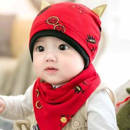 Syga Knitted Printed Cap With Scarf - Red-image-6