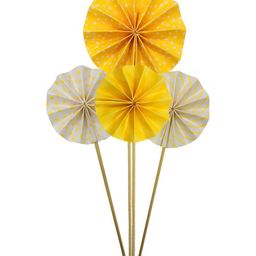 Amfin Paper Fan Design Cake Toppers Yellow - Pack of 4-25