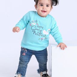Babyoye Full Sleeves Cotton Sweatshirt Swan Print - Blue-image-56