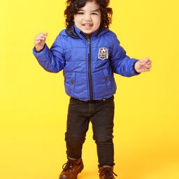 Babyhug Padded Hooded Jacket Soccer Badge - Blue-picture-9