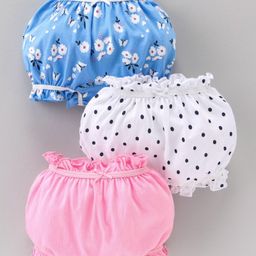 Babyoye Cotton Bloomers Polka Dots & Floral Print Pack of 3 - Multicolour-image-71