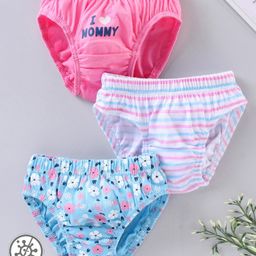 Babyhug 100% Cotton Antibacterial Finish Panties Pack of 3 - Pink White Blue-image-89