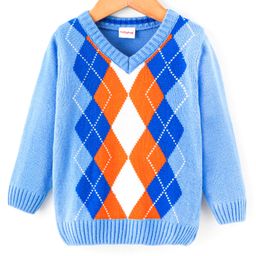Babyhug Full Sleeves Intarsia Sweater - Blue-image-68