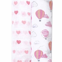 Elementary Organic Cotton Muslin Swaddle Wrapper Joy Ride Theme Print Set of 2 - Pink-image-39