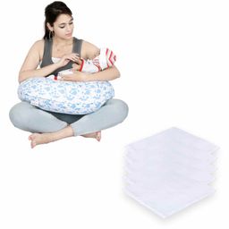 Lulamom Nursing Pillow with Cover Bubbles Print & Muslin Napkin - Blue White-image-77