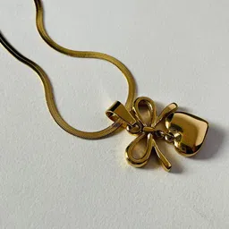Palli Creation Gold Plated Stainless Steel Bow Heart Shape Pendant With Chain-11