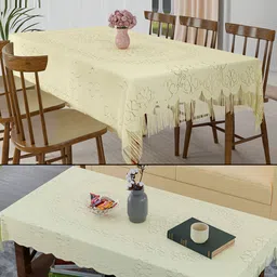 Kuber Industries Cream-Coloured 2 Pieces Printed Cotton Dining Cover & Center Table Cover-43