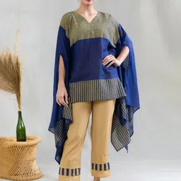 Banana Labs Women Colourblocked Printed Kaftan Top With Trousers-picture-9