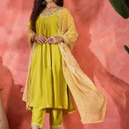 Moda Rapido Women Embroidered Regular Kurta with Trousers & With Dupatta-picture-34