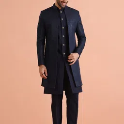 KISAH Men Self Design Regular Fit Sequinned Waistcoat Sherwani Trouser Set-picture-0