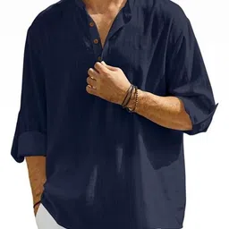 Edin Men Navy Blue Straight Blended Kurtas-picture-49