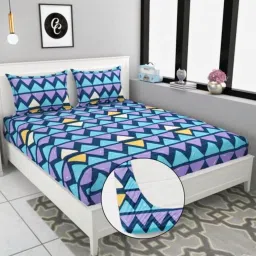 220 TC Cotton Queen Printed Fitted (Elastic) Bedsheet-image-59