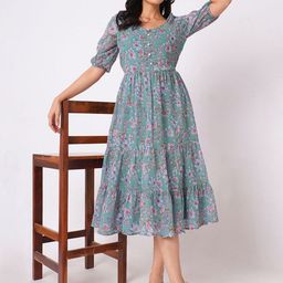 Selvia Floral Print Puff Sleeve Fit & Flare Dress-picture-57