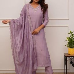 KALINI Women Floral Embroidered Regular Sequinned Chanderi Cotton Kurta with Trousers & With Dupatta-18