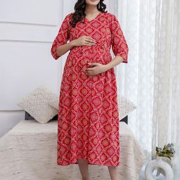 Nayo Print Maternity Empire Midi Dress-image-42