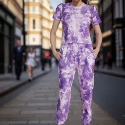 DressBerry Dyed Printed Round Neck T-Shirt With Joggers Co-Ords Set-picture-2