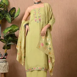 THE WEAVERS SHOP BY RAAVI Floral Embroidered Zari Work Unstitched Dress Material-image-95