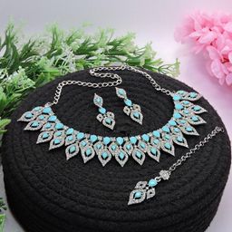 VATSALYA creation Alloy Gold- plated Turquoise Silver Jewellery Set-image-35
