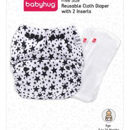 Babyhug Free Size Reusable Cloth Diaper Star Print With 2 Smart Dry Inserts - White image 2
