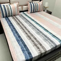 Pure Decor Majestic White Striped 240 TC Pure Cotton King Bedsheet Set 2.76 m x 2.76 m-image-56