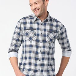 SNX Men Tailored Fit Tartan Checked Spread Collar Cotton Casual Shirt-image-102