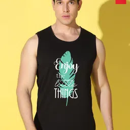 WOOSTRO Pack Of 2 Printed Combed Cotton Gym Vests VWS26(ENJOY BLACK)(ENJOY RED)-picture-0