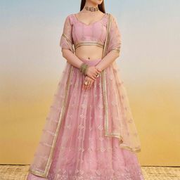 FABPIXEL Embroidered Sequinned Semi-Stitched Lehenga & Unstitched Blouse With Dupatta-image-84