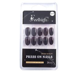 FEELHIGH Set Of 24 Press On Cat Eye Reusable Nails - E-17-7
